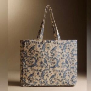 Sézane x Antoinette Poisson Canvas Tote Bag in Blue Bird Print
